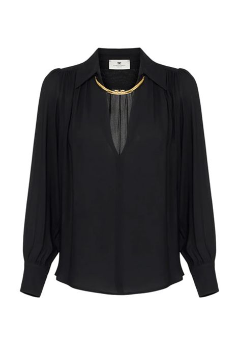 Camicia ELISABETTA FRANCHI donna CA12356 Nera slim colletto a camicia con scollo a v maniche lunghe  ELISABETTA FRANCHI | CA12356110